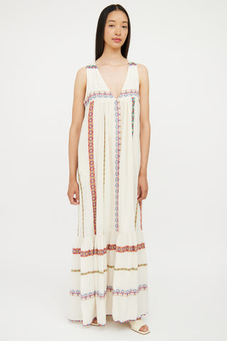 Pearl 
Caviar Cream 
Multi Embroidered Maxi Dress