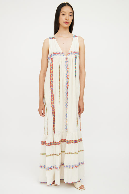 Pearl 
Caviar Cream 
Multi Embroidered Maxi Dress