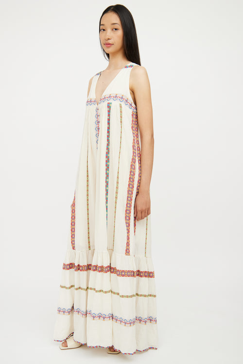 Pearl 
Caviar Cream 
Multi Embroidered Maxi Dress