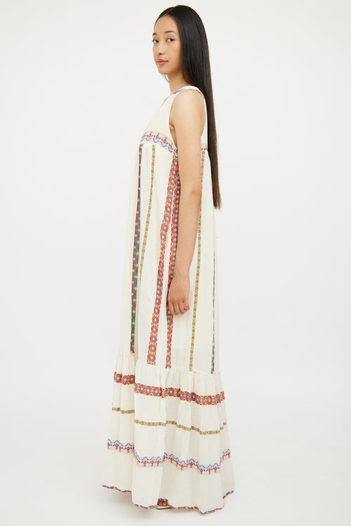 Pearl 
Caviar Cream 
Multi Embroidered Maxi Dress