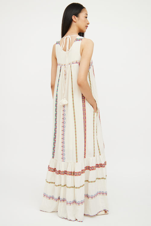 Pearl 
Caviar Cream 
Multi Embroidered Maxi Dress