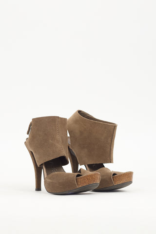 Pedro Garcia Khaki Brown Suede Cut Out Heel