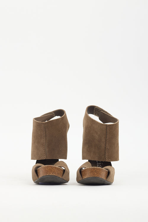 Pedro Garcia Khaki Brown Suede Cut Out Heel