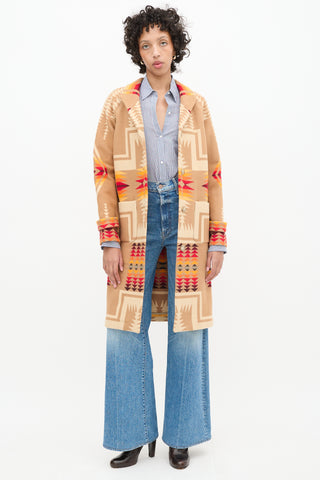 Pendleton Brown 
Multi Wool Geometric Long Coat