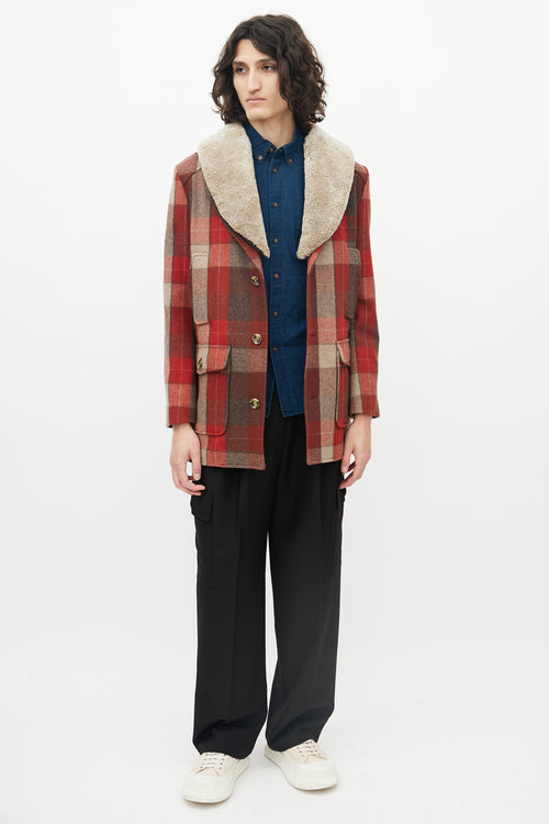 Pendleton Red 
Brown Wool Shearling Lapel Coat