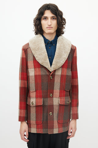 Pendleton Red 
Brown Wool Shearling Lapel Coat