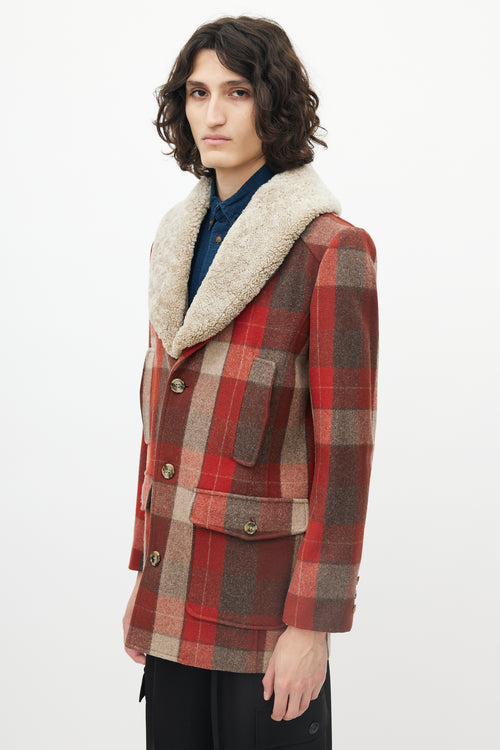 Pendleton Red 
Brown Wool Shearling Lapel Coat