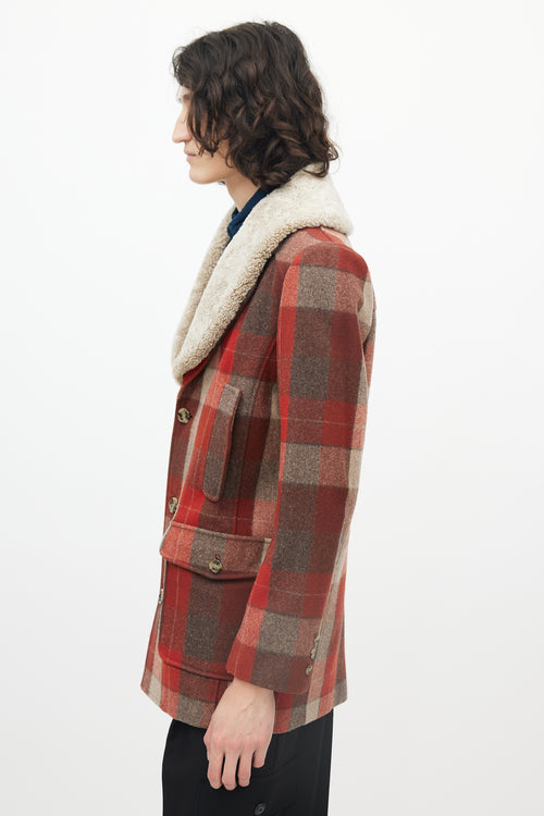 Pendleton Red 
Brown Wool Shearling Lapel Coat