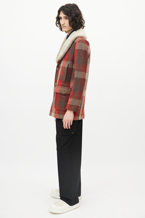 Pendleton Red 
Brown Wool Shearling Lapel Coat