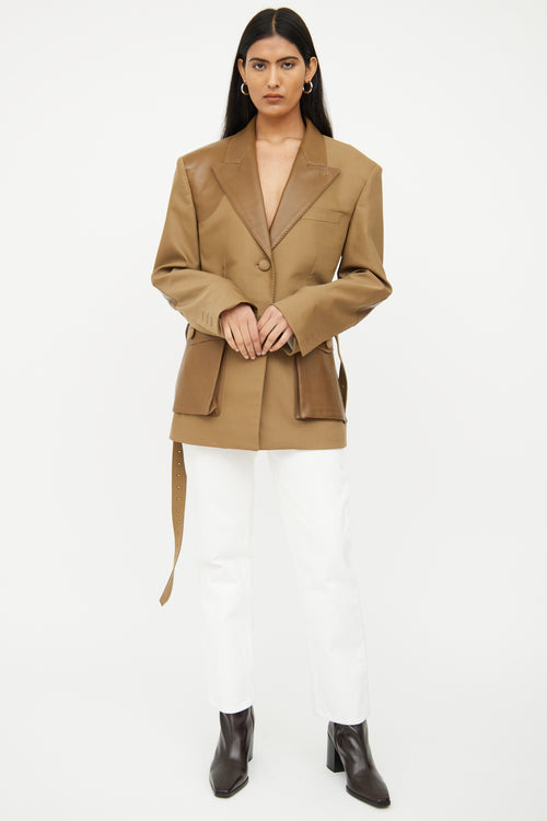 Peter Do Tan Leather Long Sleeve Blazer