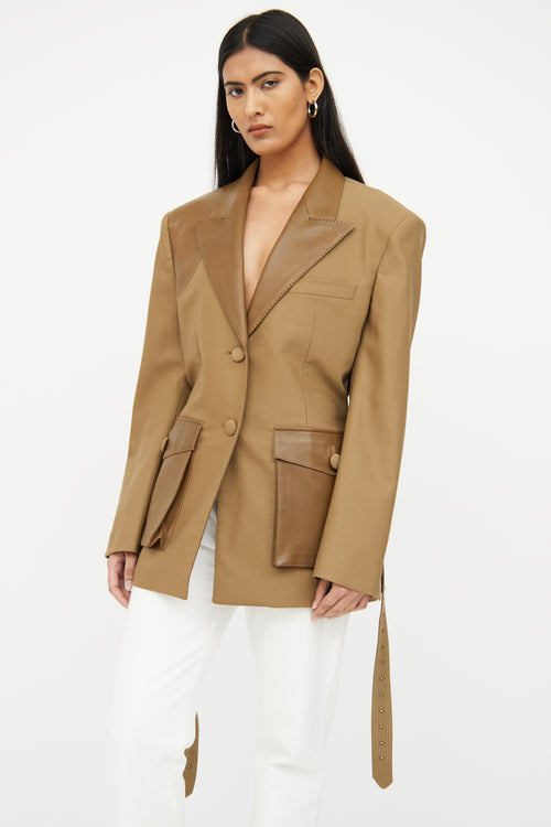 Peter Do Tan Leather Long Sleeve Blazer