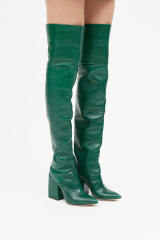 Peter Petrov Green Leather Thigh High Boot