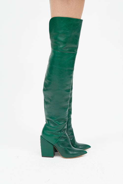 Peter Petrov Green Leather Thigh High Boot