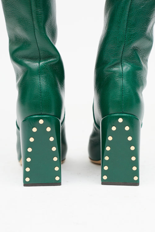 Peter Petrov Green Leather Thigh High Boot