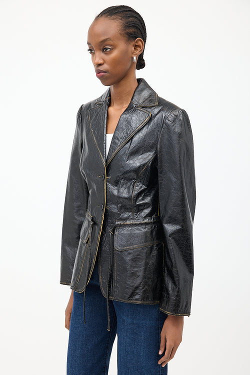 Philosophy Black Crackle Leather Drawstring Jacket