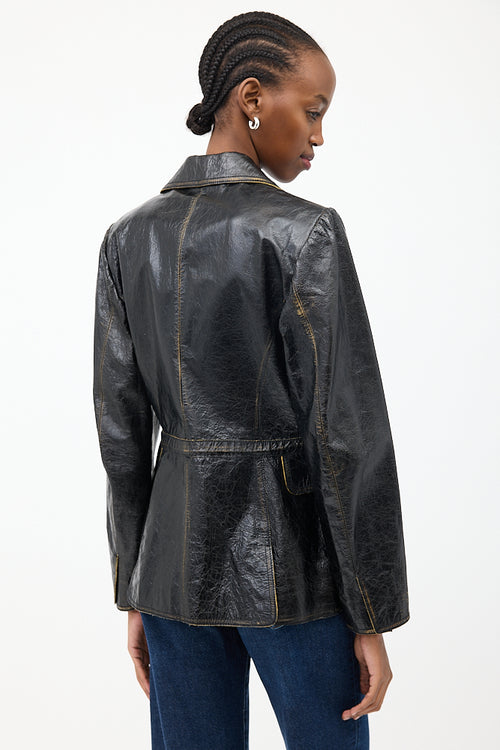 Philosophy Black Crackle Leather Drawstring Jacket