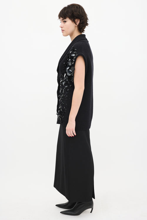 Philosophy Black Knit Sequin Buttoned Vest