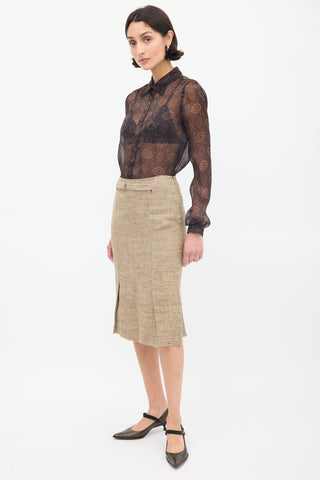 Philosophy Brown Linen Velcro Strap Midi Skirt