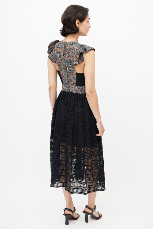 Philosophy Red, Blue 
Black Floral Eyelet Midi Dress