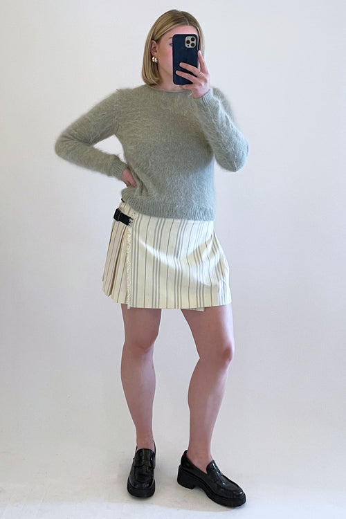 Burberry Cream Stripe Mini Belt Skirt