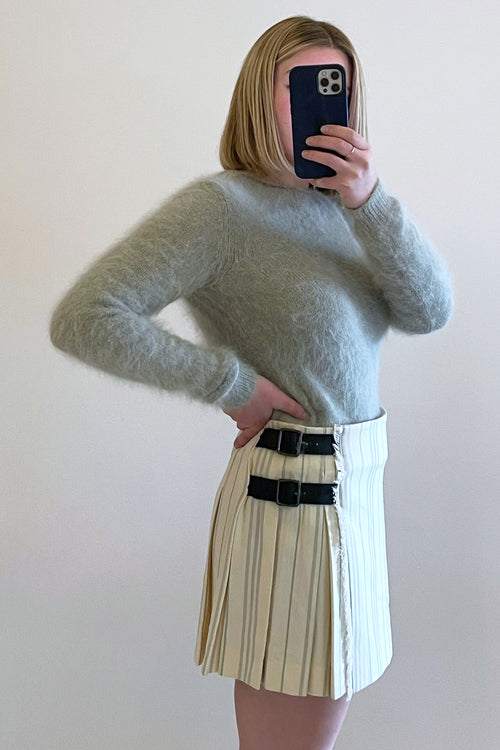 Burberry Cream Stripe Mini Belt Skirt