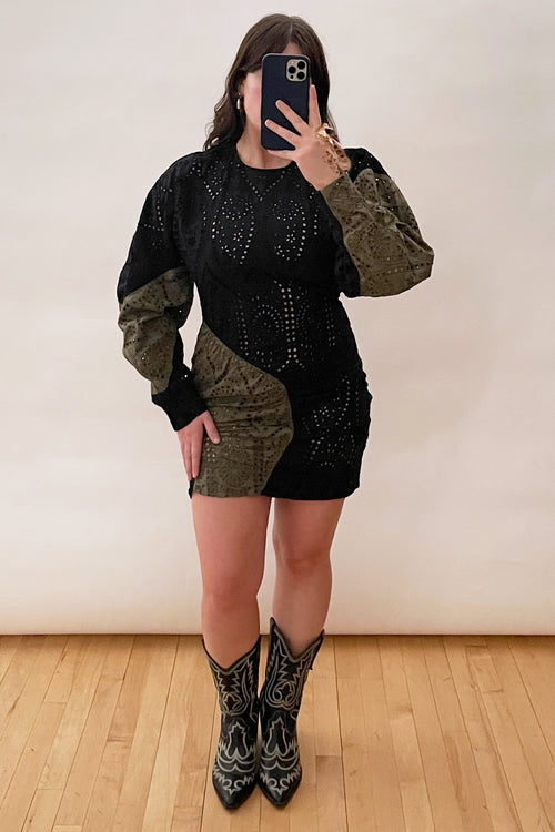 Ganni Green 
Black Eyelet Dress