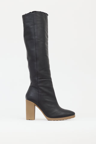 Pierre Hardy Black Leather 
Sherpa Block Heel Boot