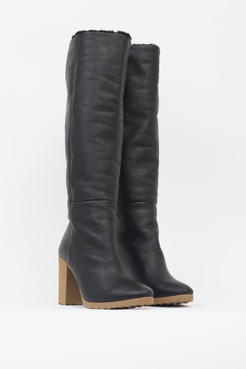 Pierre Hardy Black Leather 
Sherpa Block Heel Boot