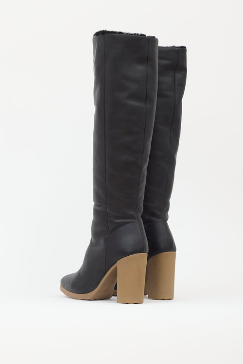 Pierre Hardy Black Leather 
Sherpa Block Heel Boot