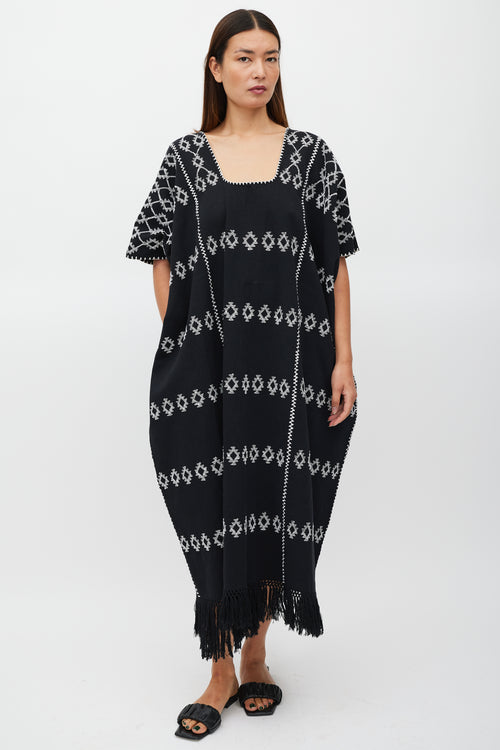 Pippa Holt Black 
White Emboirdered No.60 Kaftan Dress