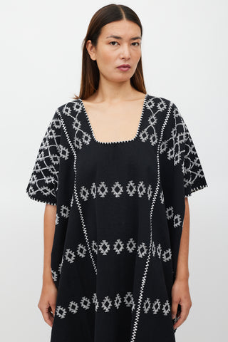 Pippa Holt Black 
White Emboirdered No.60 Kaftan Dress