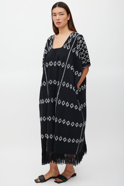 Pippa Holt Black 
White Emboirdered No.60 Kaftan Dress