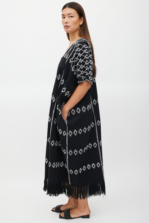 Pippa Holt Black 
White Emboirdered No.60 Kaftan Dress