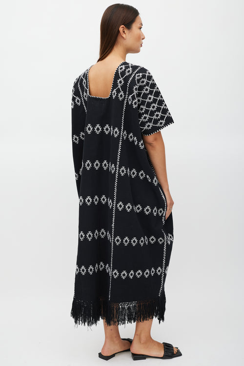 Pippa Holt Black 
White Emboirdered No.60 Kaftan Dress