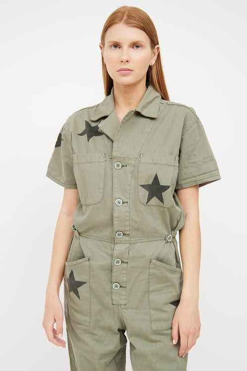 Green Cotton Utility Jumpsuit Pistola