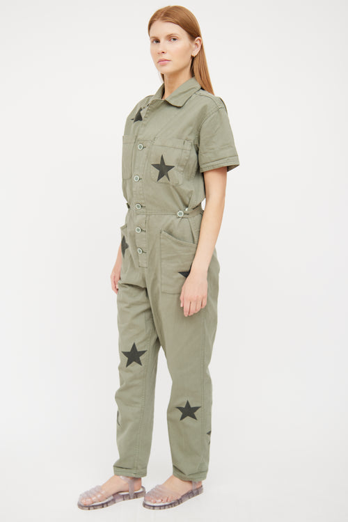 Green Cotton Utility Jumpsuit Pistola