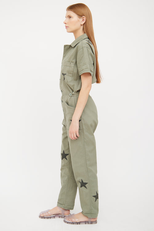 Green Cotton Utility Jumpsuit Pistola