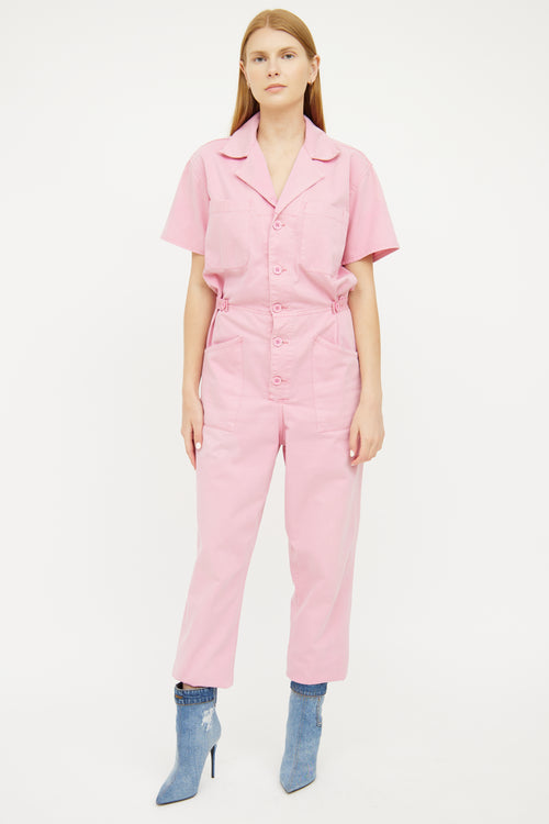 Pistola Pink Utility Button Short Sleeve Jumpsuit