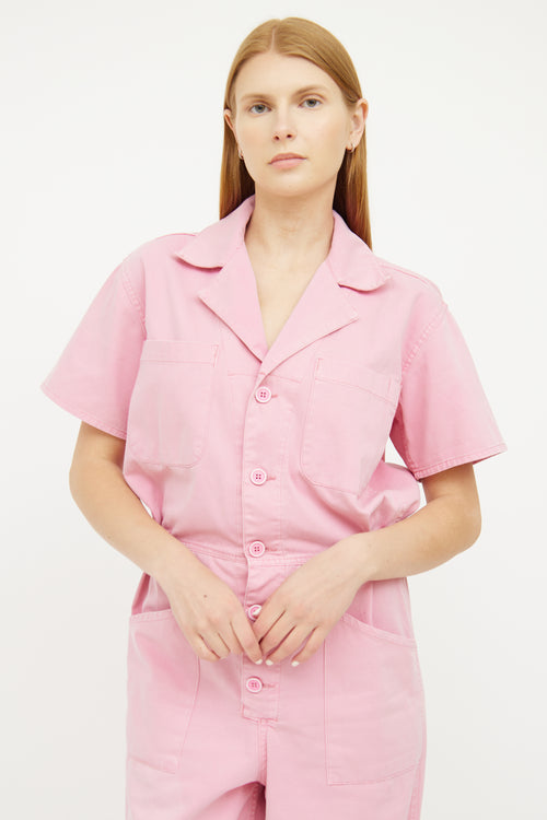 Pistola Pink Utility Button Short Sleeve Jumpsuit