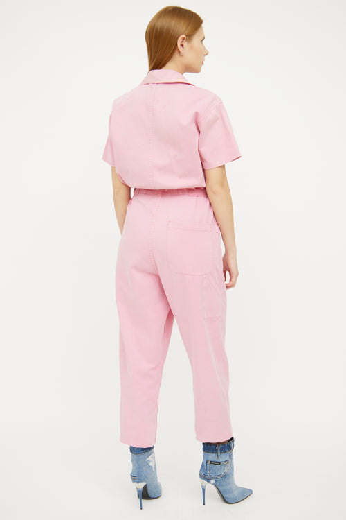 Pistola Pink Utility Button Short Sleeve Jumpsuit