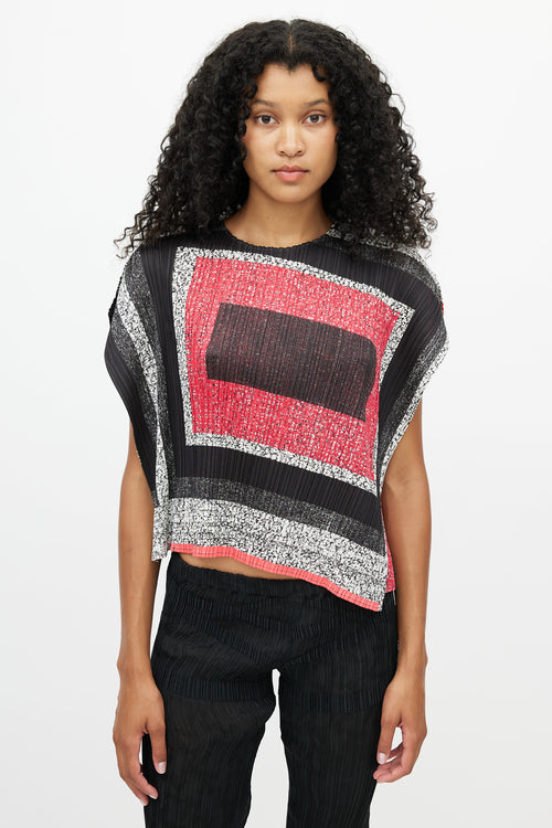 Pleats Please Issey Miyake Black 
Pink Print Top