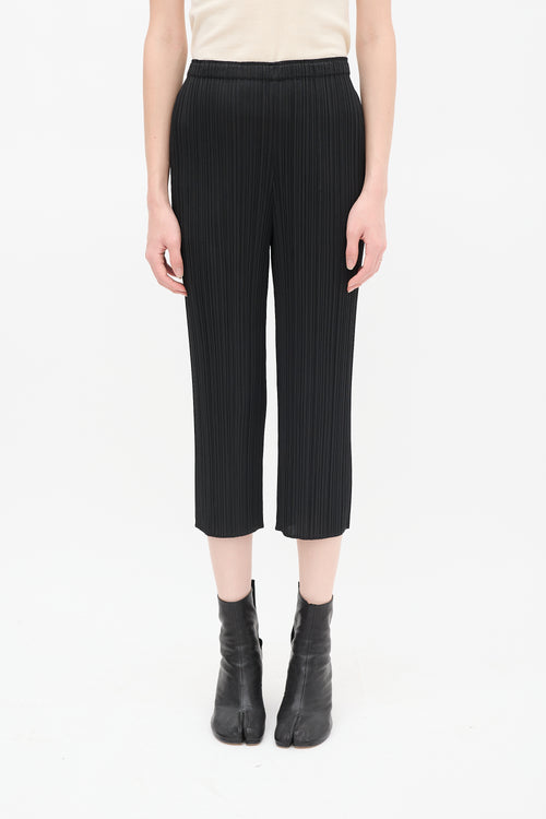 Pleats Please Issey Miyake Black Pleated Cropped Pant