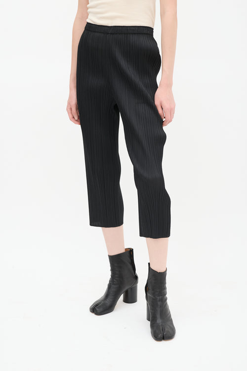 Pleats Please Issey Miyake Black Pleated Cropped Pant