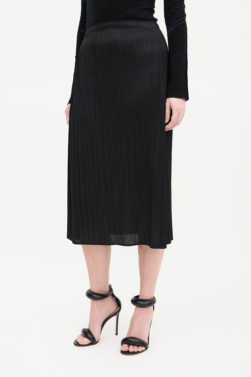 Pleats Please Issey Miyake Black Pleated Midi Skirt