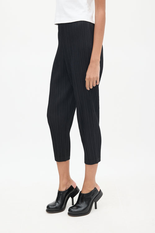 Pleats Please Issey Miyake Black Pleated Tapered Trouser