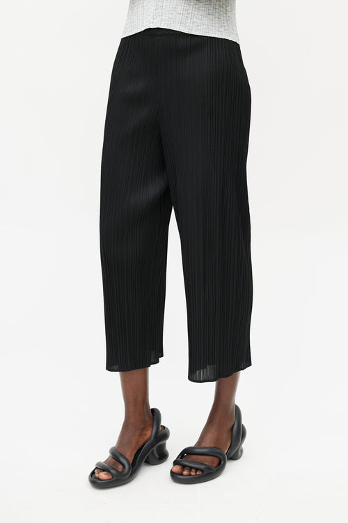 Pleats Please Issey Miyake Black Pleated Wide Leg Pant