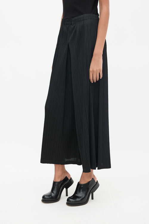 Pleats Please Issey Miyake Black Pleated Wide Leg Trouser