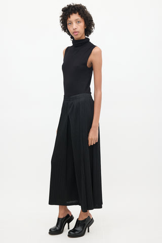 Pleats Please Issey Miyake Black Pleated Wide Leg Trouser