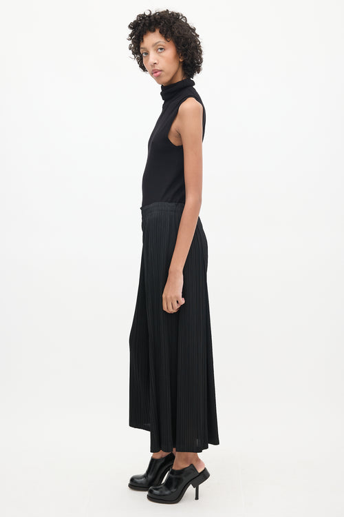 Pleats Please Issey Miyake Black Pleated Wide Leg Trouser