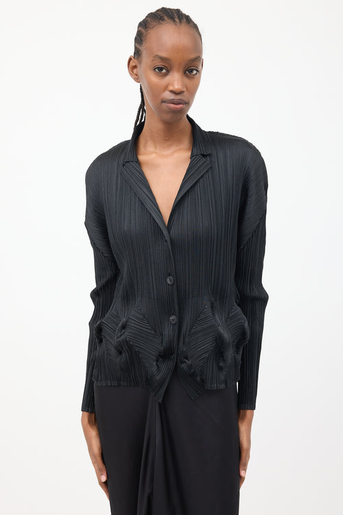 Pleats Please Issey Miyake Black Plisse Gathered Shirt